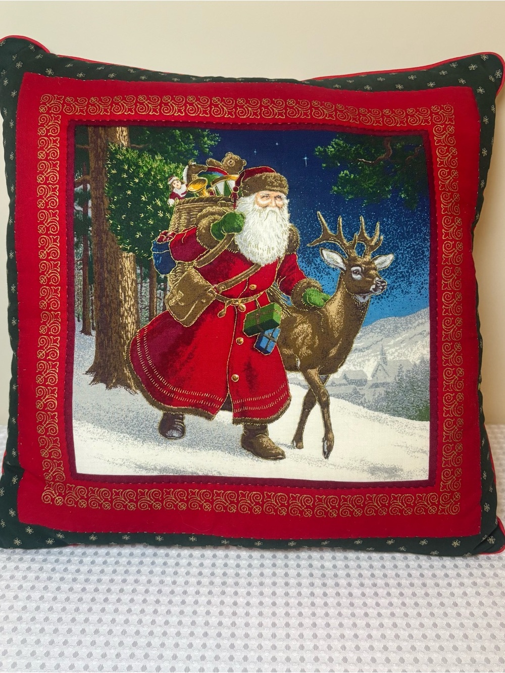 Santa and Reindeer Christmas Accent Throw Pillow